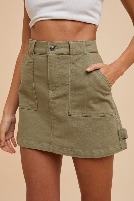 Olive Cargo Skirt Tan Linen Co