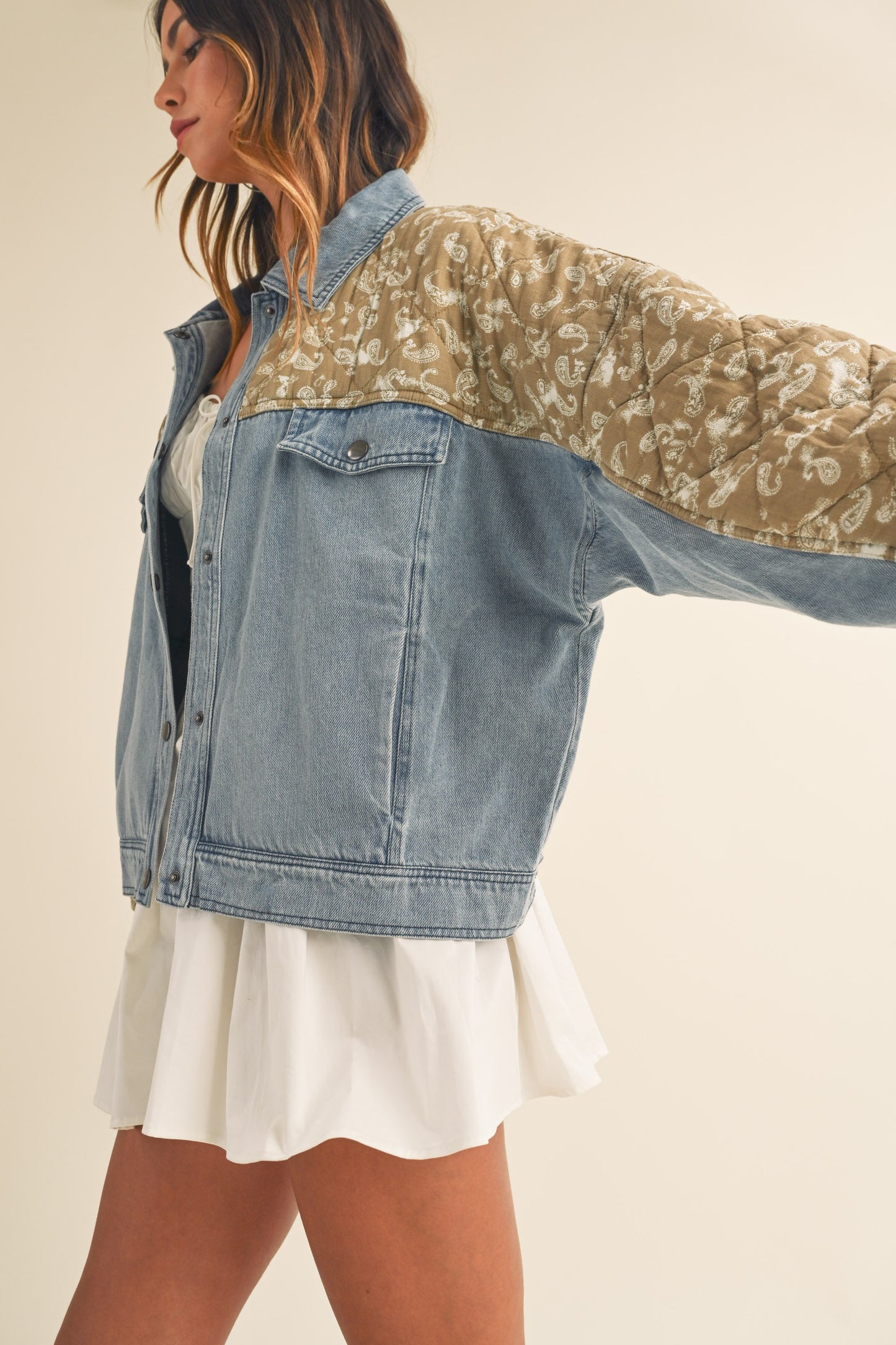 Quilted Paisley Denim Jacket