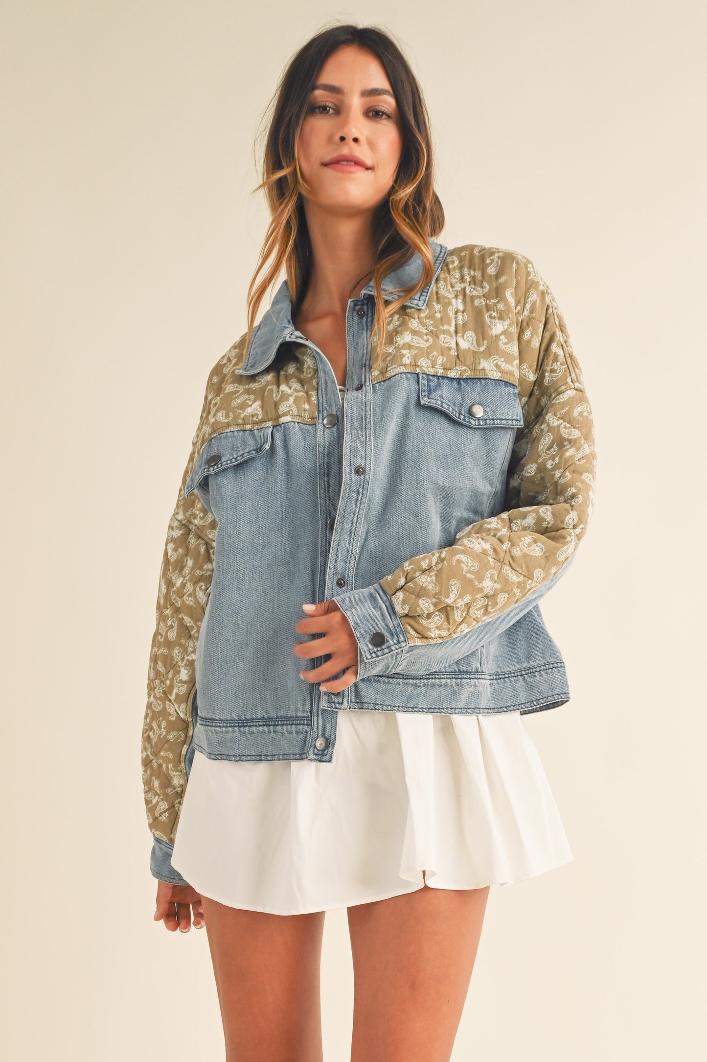 Quilted Paisley Denim Jacket