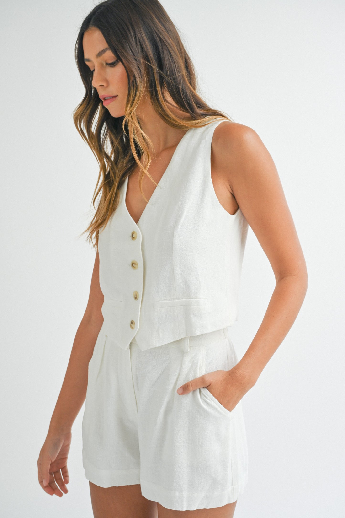 Linen Vest and Shorts Set