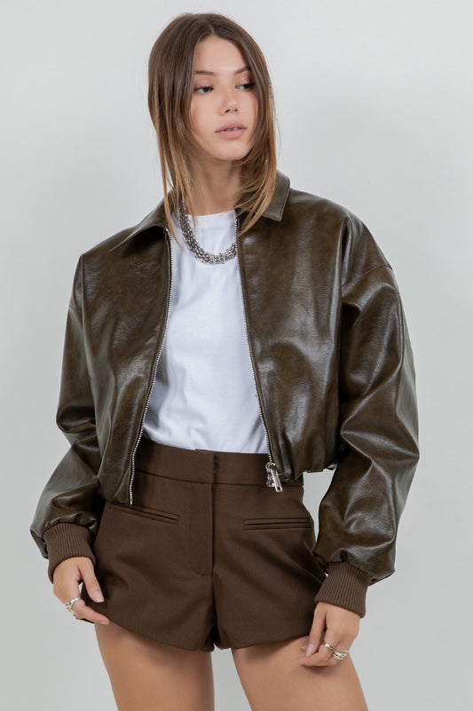 Mocha Vegan Leather Jacket