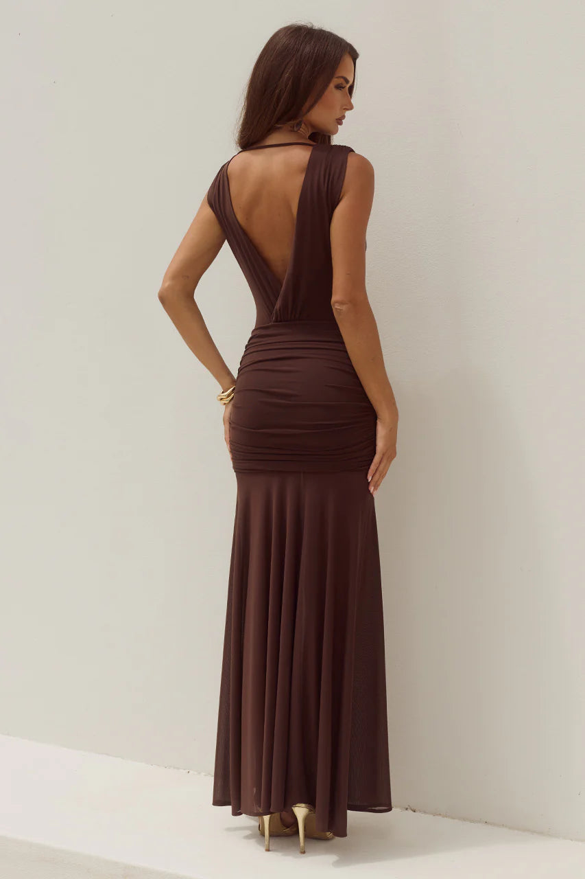 Espresso Low Plunge Maxi Dress